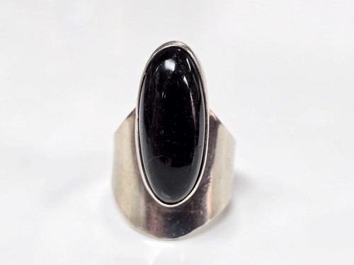 Taxco Sterlingsilber Onyx offener Ring ~ Größe 9,25 ~ 11,5 g ~ 3-A443