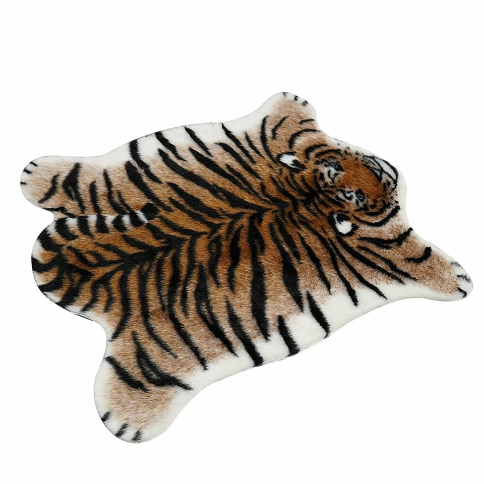 Tiger Print Rug Faux Animal Cow Hide Cute Floor Mat Non Slip Carpet 90x110CM - Image 3 of 4