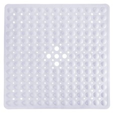 Shower Stall Mat Non Slip 21x21 Inch Soft Square Suction Cups Drain Holes White