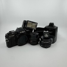 Minolta X-700 35mm Film Camera Bundle  Blacks 45mm  Flash Attachments UNTESTED