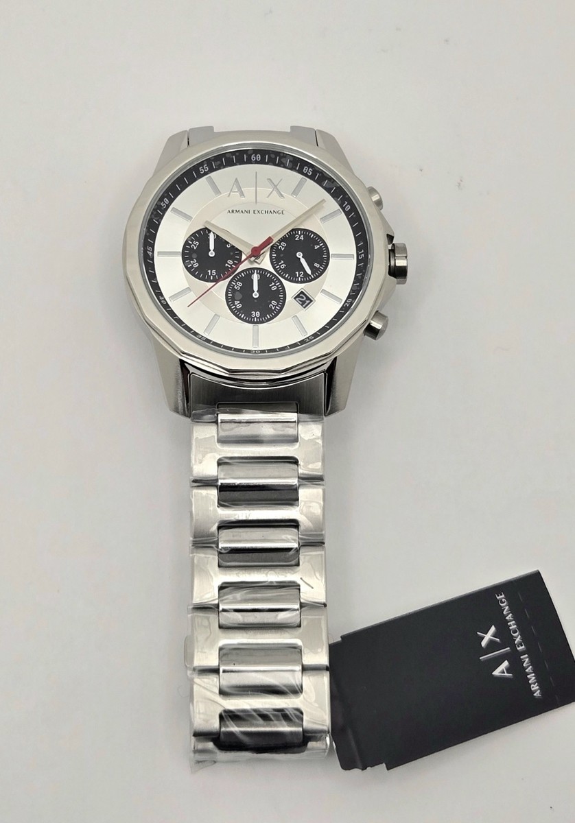 Armani Exchange Men's Silver Tone Black Sub Dial Chronograph Watch