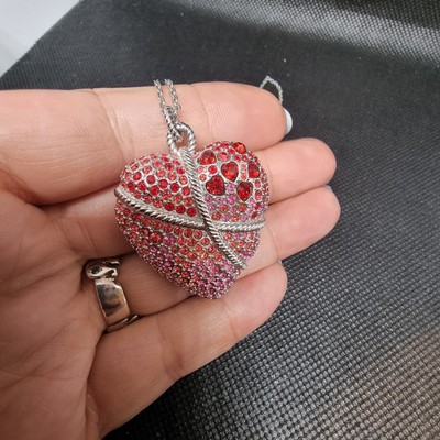 SWAROVSKI ROXANE Crystal Red Heart Rope Pendant Long Chain