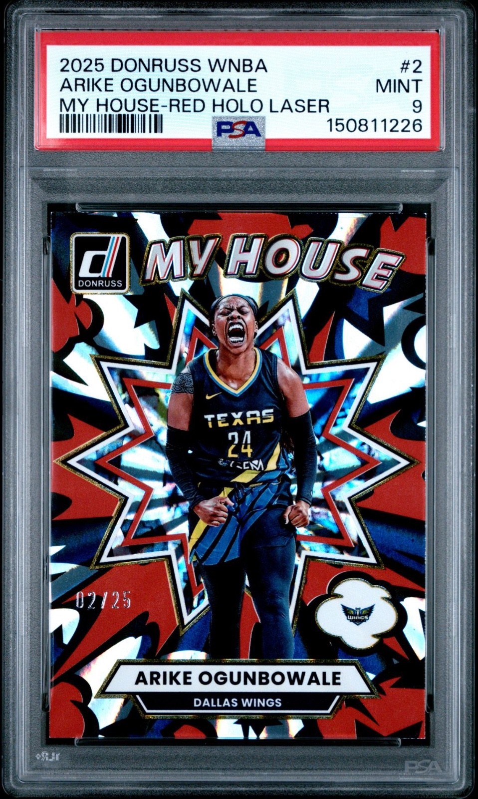 2025 Panini Donruss WNBA Arike Ogunbowale My House Red Holo Laser /25 PSA 9