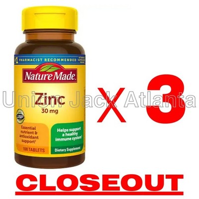 Nature Made Zinc 30mg (100 tablets x 3 bottles) exp 07/2026 - LOWEST PRICE