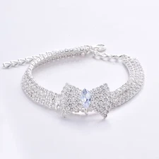 Zircon Bow Tie Chihuahua Dog Collar Rose Gold Lobster Button Cat Necklace with P