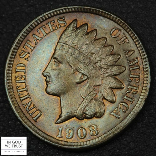 1908 Indian Head Copper Cent 1C (MS BU Brilliant Uncirculated Details) - Damage