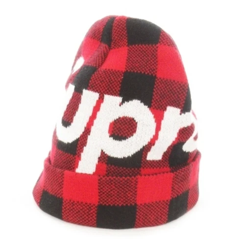 Bonnet tricot suprême bonnet cachemire mélangé carreaux motif complet logo rouge AO10 Occasion ae6