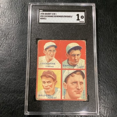 1935 Goudey 4-in-1 Charlie Gehringer Mickey Cochrane HOF Bridges #2D Tigers Card