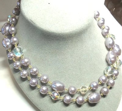 Vintage Glass Purple Gray Baroque Pearl Bead Beaded Crystal 38'' Necklace QVC