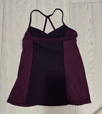 Lululemon Tank Top Bend & Flow Hyper Stripe Plum Navy Size 4 EUC!