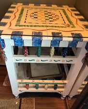 Handcrafted Hand Painted Square End Table Wood Multicolor With Storage