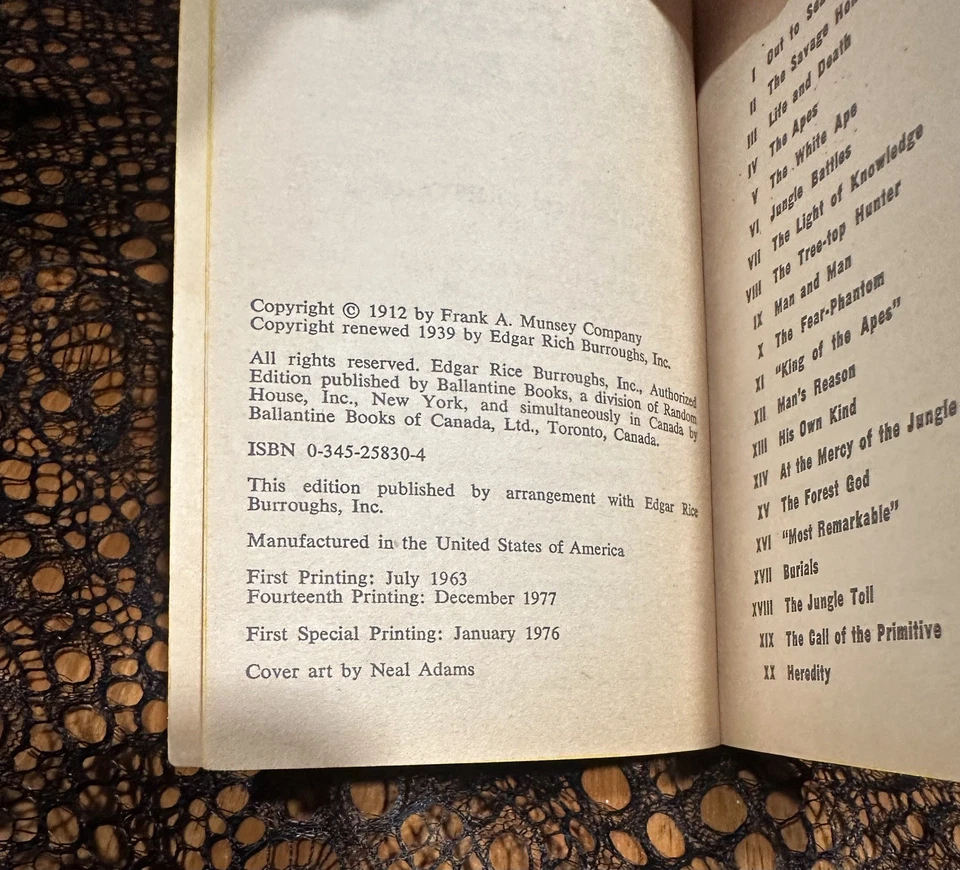 1970-е СЕРИЯ 24 Edgar Rice Burroughs TARZAN Ballantine Черный чехол PB ХОРОШЕЕ СОСТОЯНИЕ  - Изображение 3 из 4