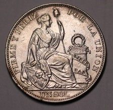 1915 FG	 Peru Silver 1 Sol Coin KM#196.26 gEF