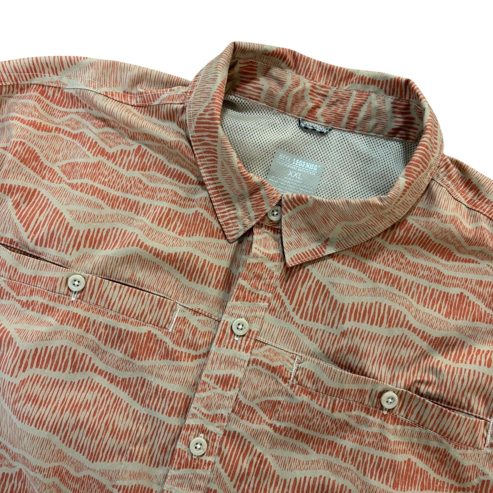 Reel Legends Mens XXL Performance Shirt Short Sleeve Fishing Hiking Orange Tan