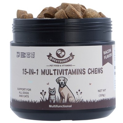 Pet Multivitamin Soft Chews   15-in-1 Daily Supplement for Cats & Dogs 225g