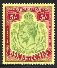 Bermuda (British)  1920 Scts #52, Mint/NH "King George V"  WMK 3  5sh Key Plate