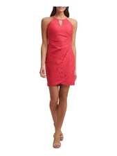 GUESS Womens Pink Lined Sleeveless Keyhole Short Evening Sheath Dress 14
