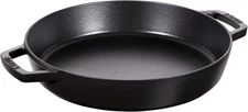 Staub Cast Iron 13-inch Double Handle Fry Pan, Matte Black and Cherry
