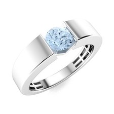 5MM Round Shape Aquamarine 925 Sterling Silver Channet Set Solitaire Women Ring