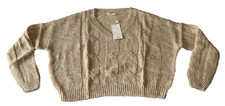 Mng Long Sleeve Sweater Girls Size M Tan Knit Stretch V Neck 210 Teen Brilli