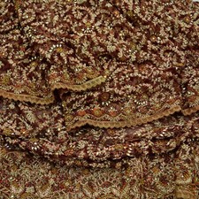 Vintage Heavy Wedding Maroon Dupatta Net Mesh Long Stole Hand Embroidered Veil