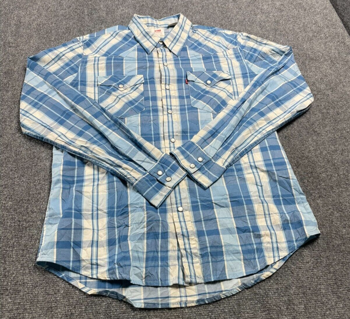 Levi's San francisco Men's Shirt Blue Plaid Long Sleeve Button Pockets Size L