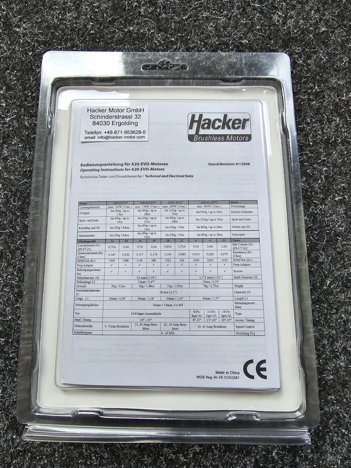 Hacker A20-36 XL Evo RC Brushless Motor  mit Zubehör NEU & OVP - Bild 2 von 2