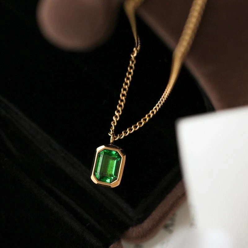 2Ctw Emerald Cut Lab-Created Emerald Women's Chain Anklet 14K Yellow Gold Finish - Image 3 of 4