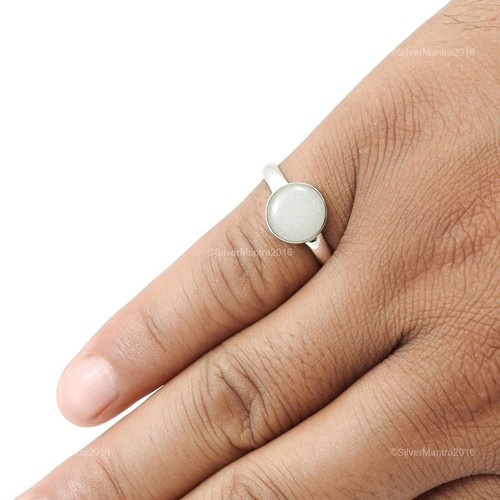 Round Aquamarine Gemstone 925 Sterling Silver Mother Bezel Handcrafted Band Ring - Picture 4 of 10