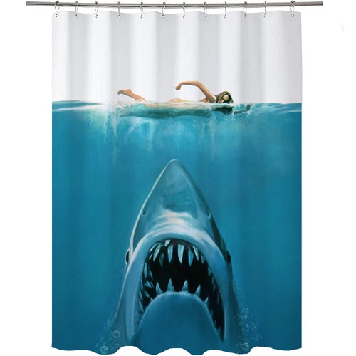 3D Ocean Themed Shark Shower Curtain Bathroom Curtain with 12 Hooks Waterproof - Picture 5 of 8