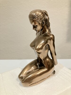 Cold Cast Bronze Nude Female Kneeling With Hands On Back Statue Home Decor