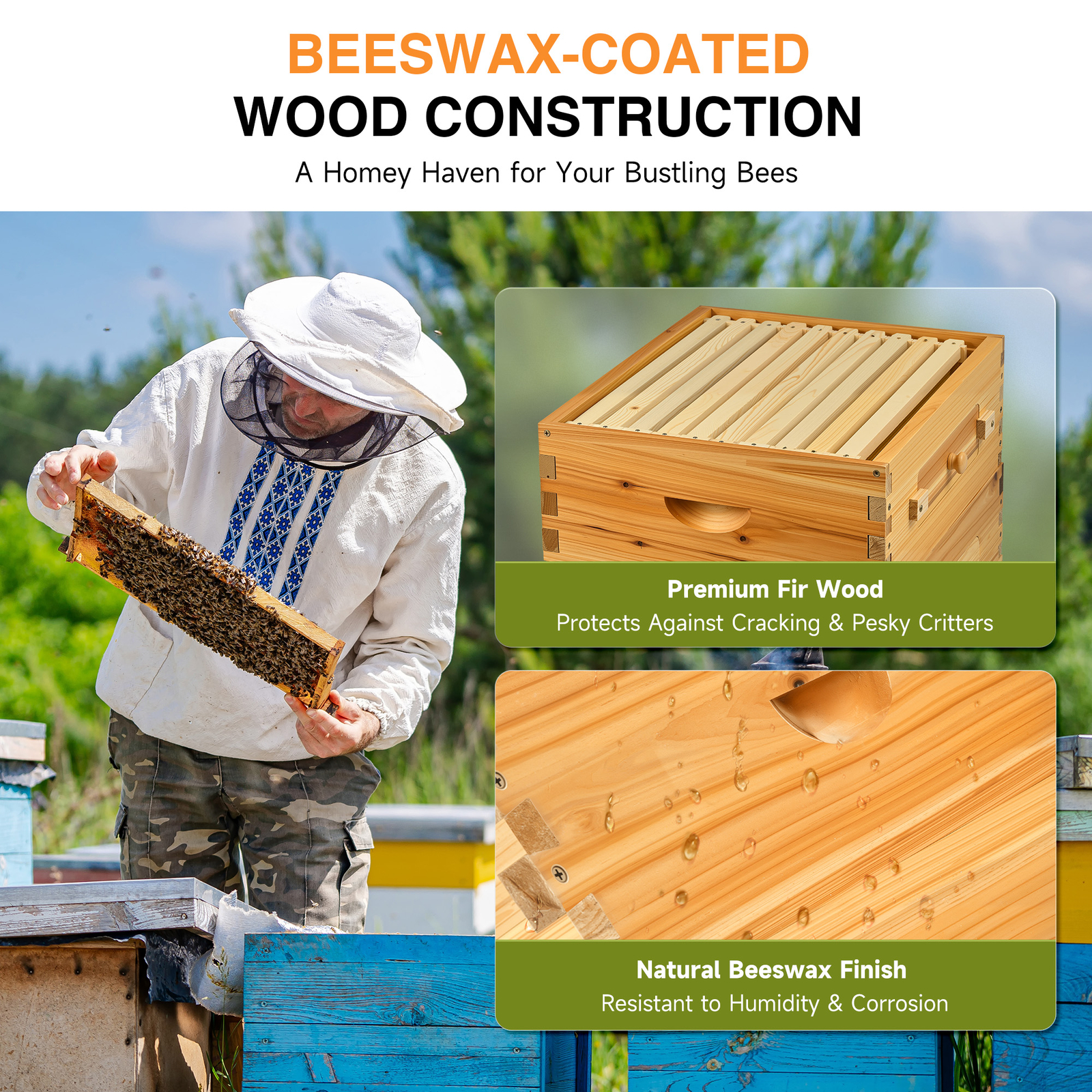 Bee hive Frame BeeHive Kit W/ Beeswax Beekeeping 30 Frames  20 Deep+10 Medium