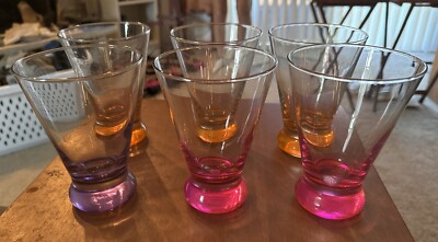 Set of 6 Vintage MCM Libby Cosmos Neon 14oz  Multicolor Cosmopolitan Glasses