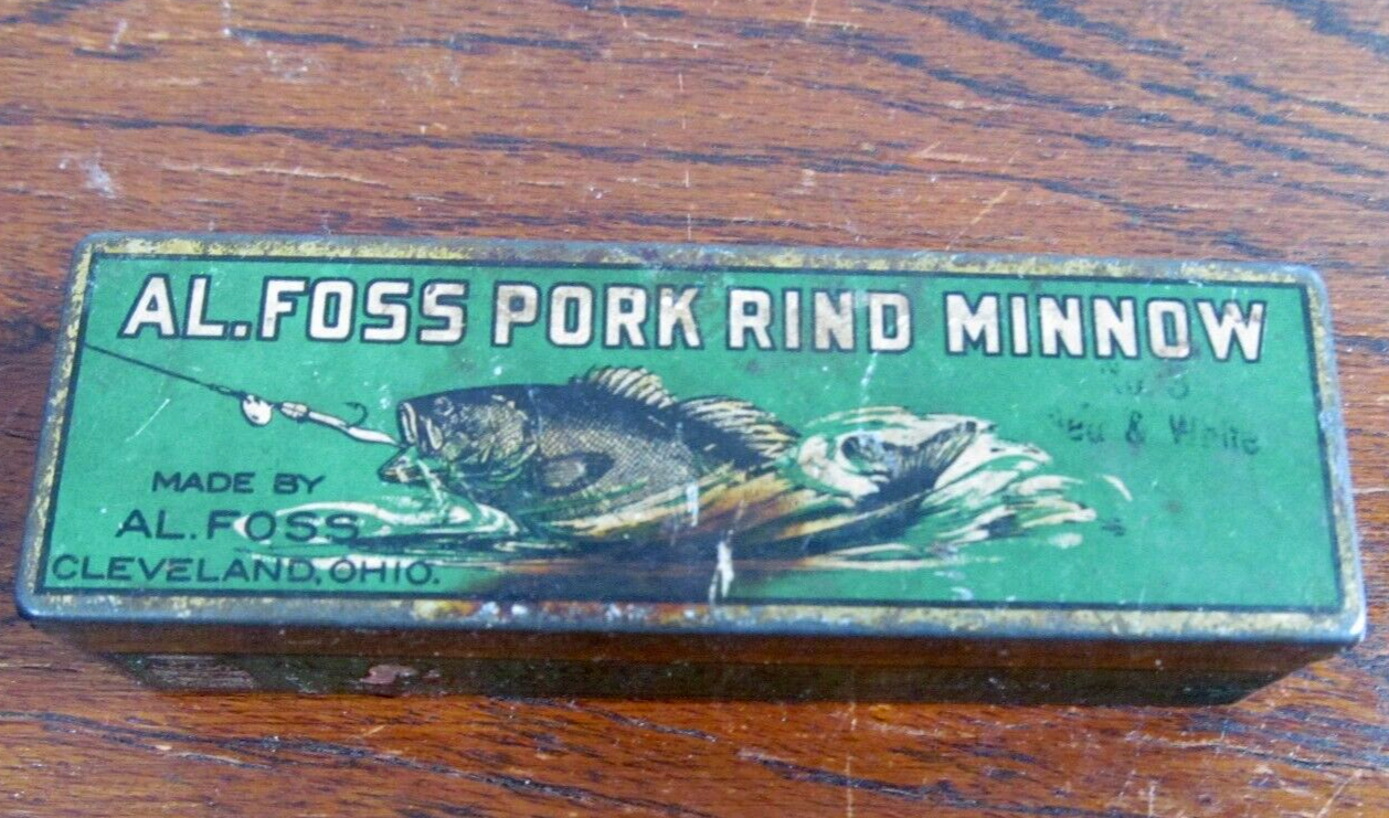 Antique Tin AL FOSS PORK RIND MINNOW Fishing Lure Vintage Box Only eBay