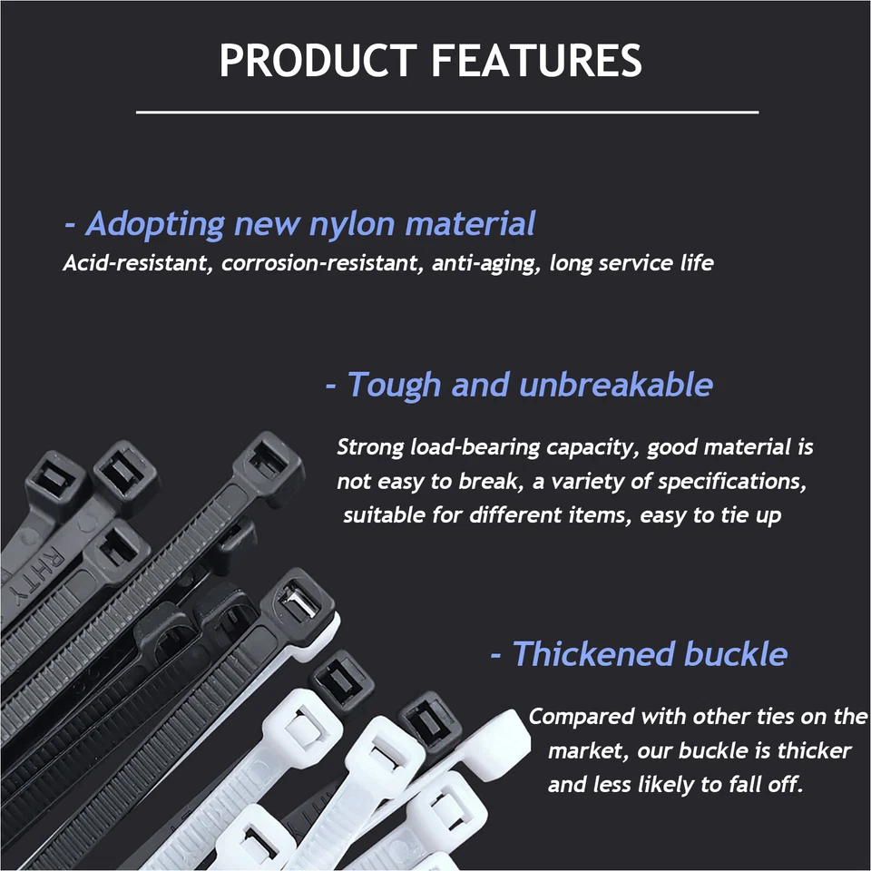 15mm Extra Large Zip Ties Heavy Duty Cable Outdoor Cable Ties White & Black - Image 2 of 4