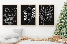 Set of 3  Abstract Line Female  Wall Decor Art Prints  Framed 