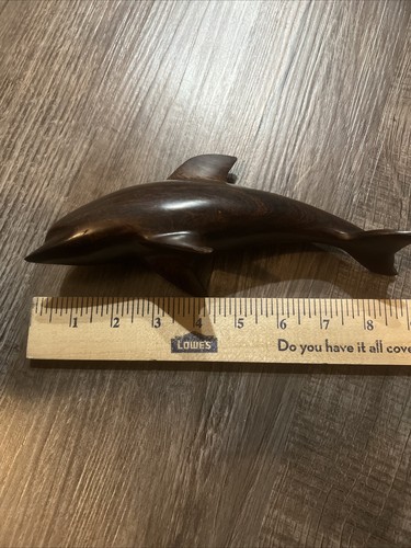 Hand Carved Wooden Dolphin Ironwood Marine Mammal Figure Seaside Figure Decor - Picture 2 of 7