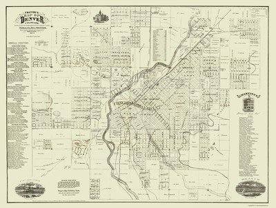 Historic City Map - Denver Colorado - Thayer 1879 - 23 x 30.51