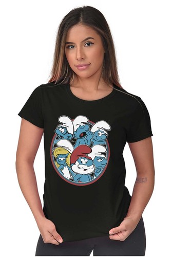 Vintage Retro The Smurfs Cartoon Characters Womens Top Junior Graphic Tee - Picture 5 of 7