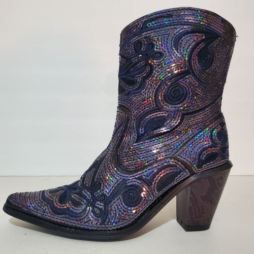 Helen's Heart navy blue sequin embroidered western dressy boots 7 NWOB - Picture 3 of 14