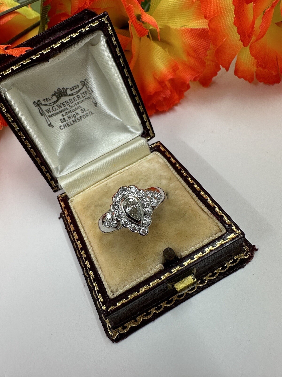 Pear Shaped Diamond Cluster Ring 18ct White Gold