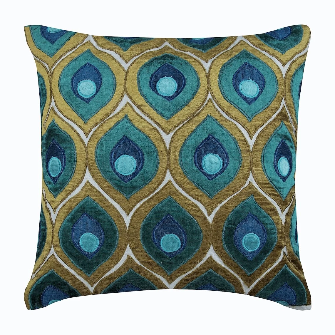 Square Sofa Pillow Case Green 16"x16", Couch Decor Velvet - Art Deco Peacock