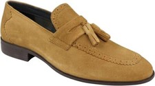 Mens Frank Wright Tan Suede Leather Tassel Slip On Brogue Detail Loafers Palmer
