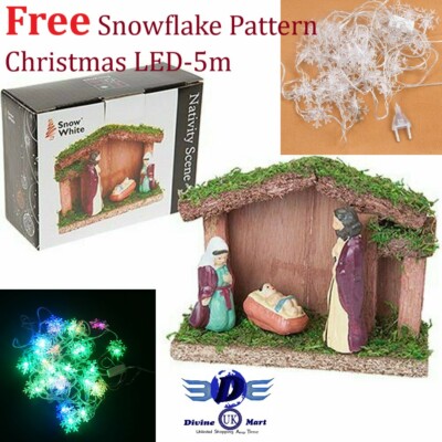  Weihnachtskrippenaufsteller kleines Set mit Stall & 3 Porzellanfiguren 