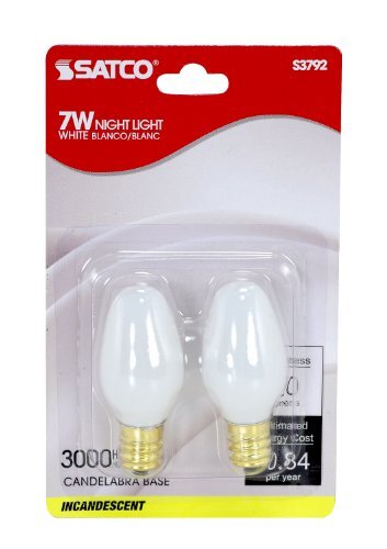 Satco S3792 120V 2/Card Candelabra Base 7-Watt 7C7 Night Light Bulb, White - Picture 2 of 3