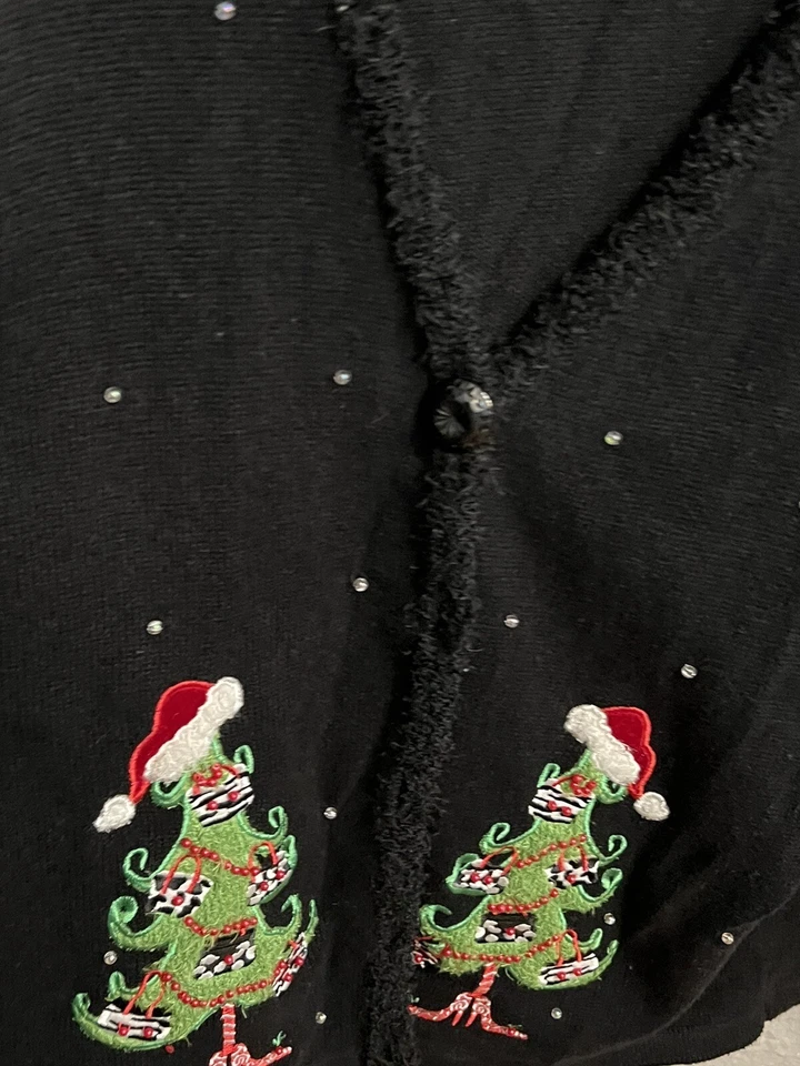 Mandal Bay Womens Holiday Sweater Black Embroidered Tree Long Sleeve XL - Image 3 of 4