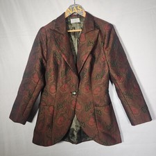 Vintage Italian Blazer Tessuto Basile Alta Moda Green Red Pattern Size 12