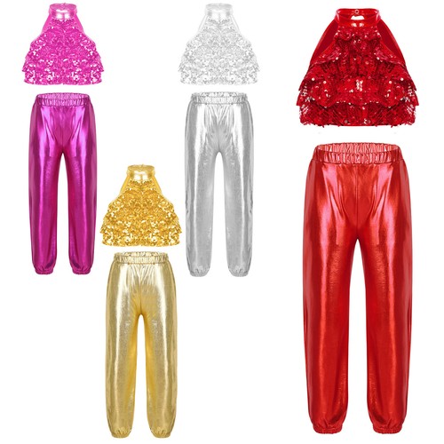 Kids Girls Outfits Backless Crop Top With Pants Practice Tracksuit Mock Neck - Picture 2 of 41