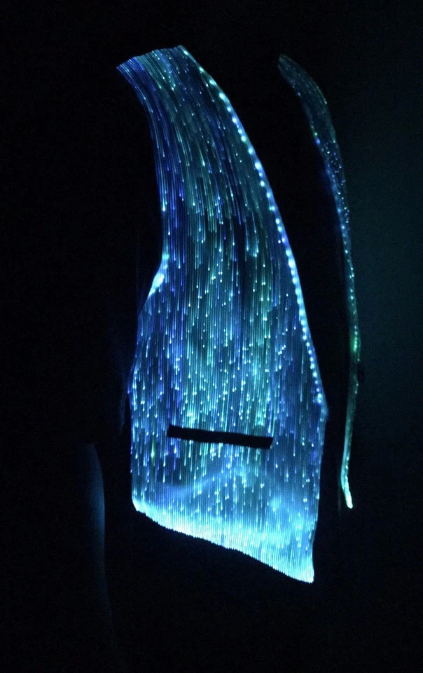 Mens LED Fiber Optic Waistcoat Light up Vest Glow in the Dark Clothing for Club - Image 2 of 4