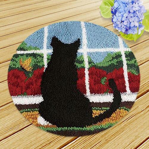 DIY Black Cat Latch Hook Rug Kits DIY Tapestry Carpet Rug Making for Kids Adults - Picture 1 of 8